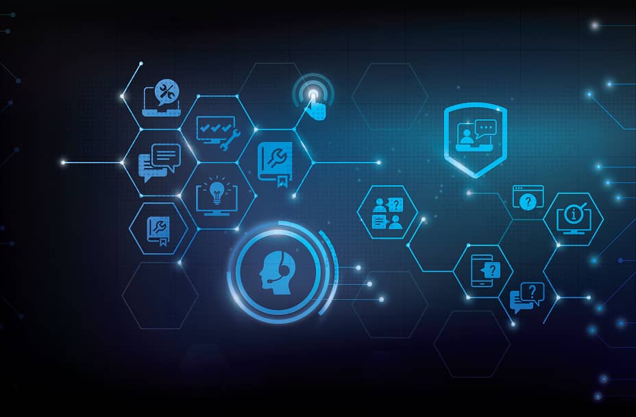 セキュリティやITサポートを象徴する青いテックアイコン