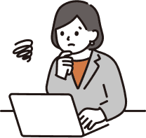 ノートパソコンを前に悩んでいる女性のイラスト